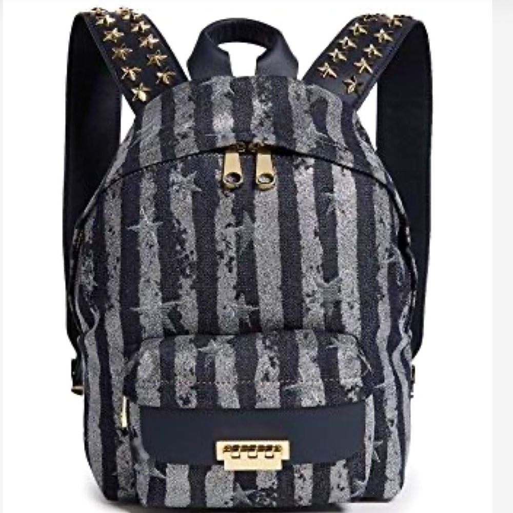 NWT ZAC POSEN ICONIC SMALL EARTHA SPARKLE STARS & STRIPES BACKPACK - BLUE DENIM